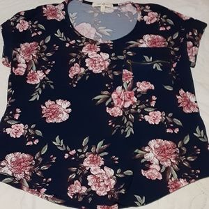 3/$10 sale: Navy Blue and Floral Tee